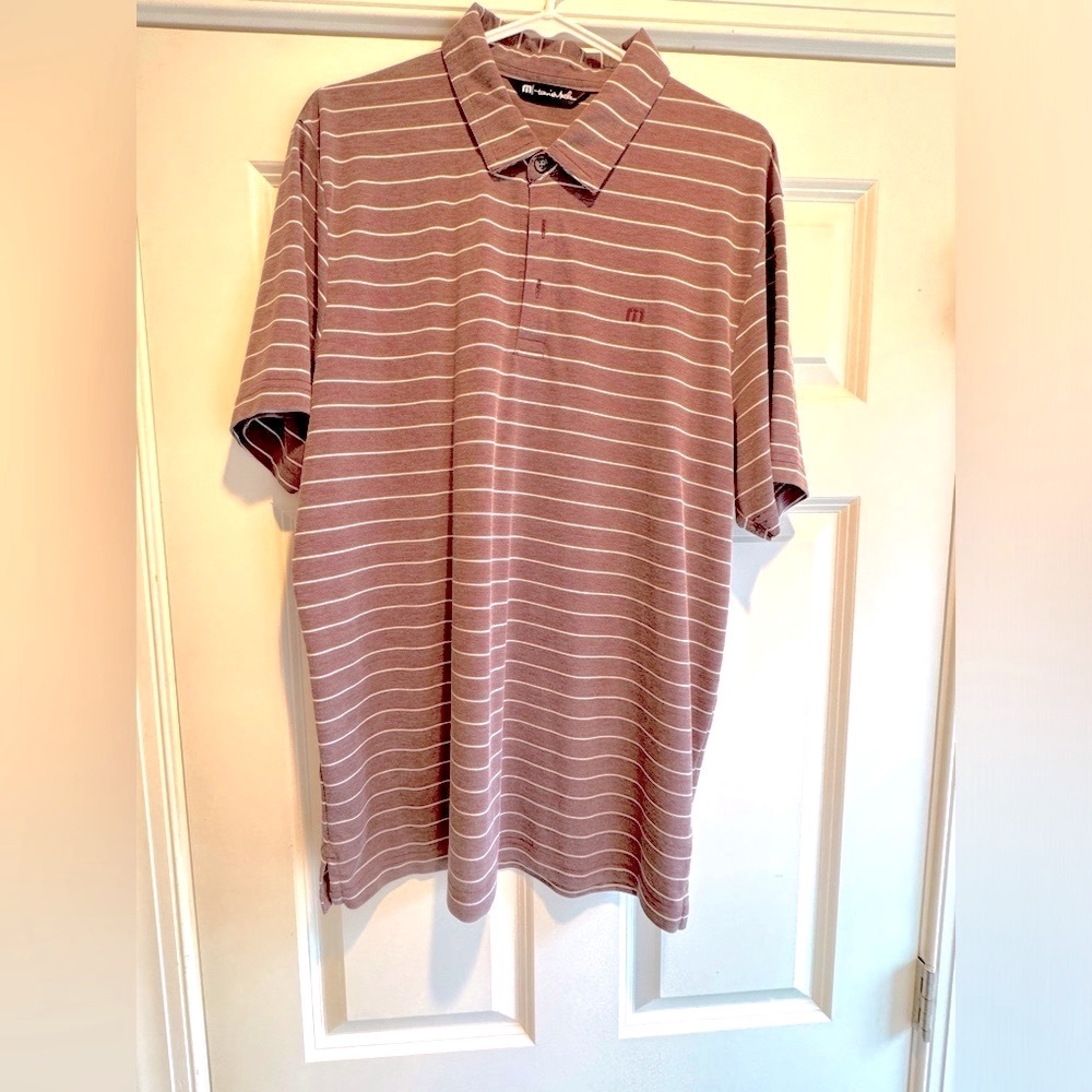 Travis Mathew burgundy stripe Polo shirt